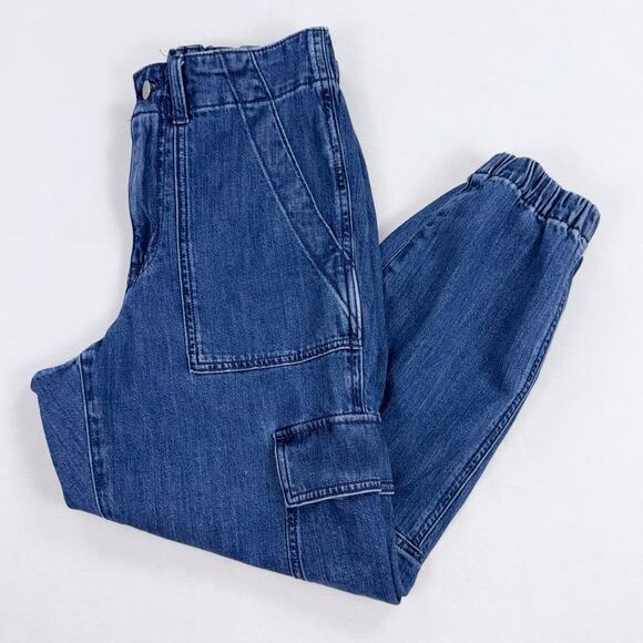J Crew Factory Lightweight Drapey Cargo Jogger Jean Size 27 Petite Med Blue Wash - Picture 2 of 15